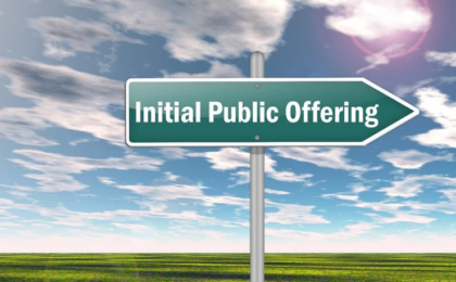 A roadsign that reads "Initial Public Offering"